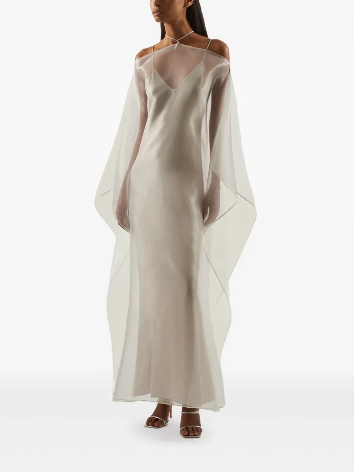 Taller Marmo Sza Sza organza-overlay slip dress - Neutrals - 画像2