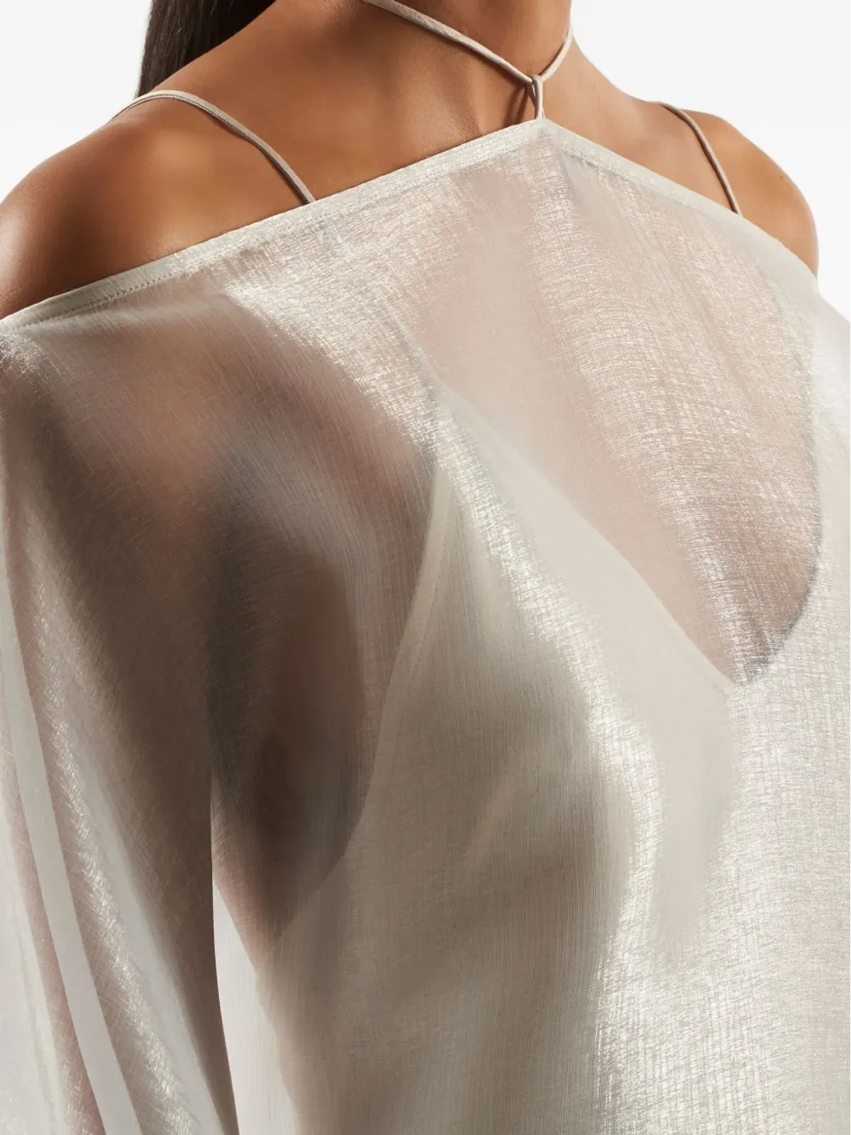 Taller Marmo Sza Sza organza-overlay slip dress - Neutrals - 画像4