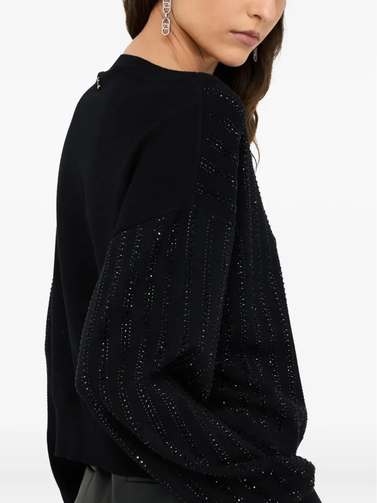 LIU JO rhinestone-embellished puff-sleeve sweater - Black - 画像5
