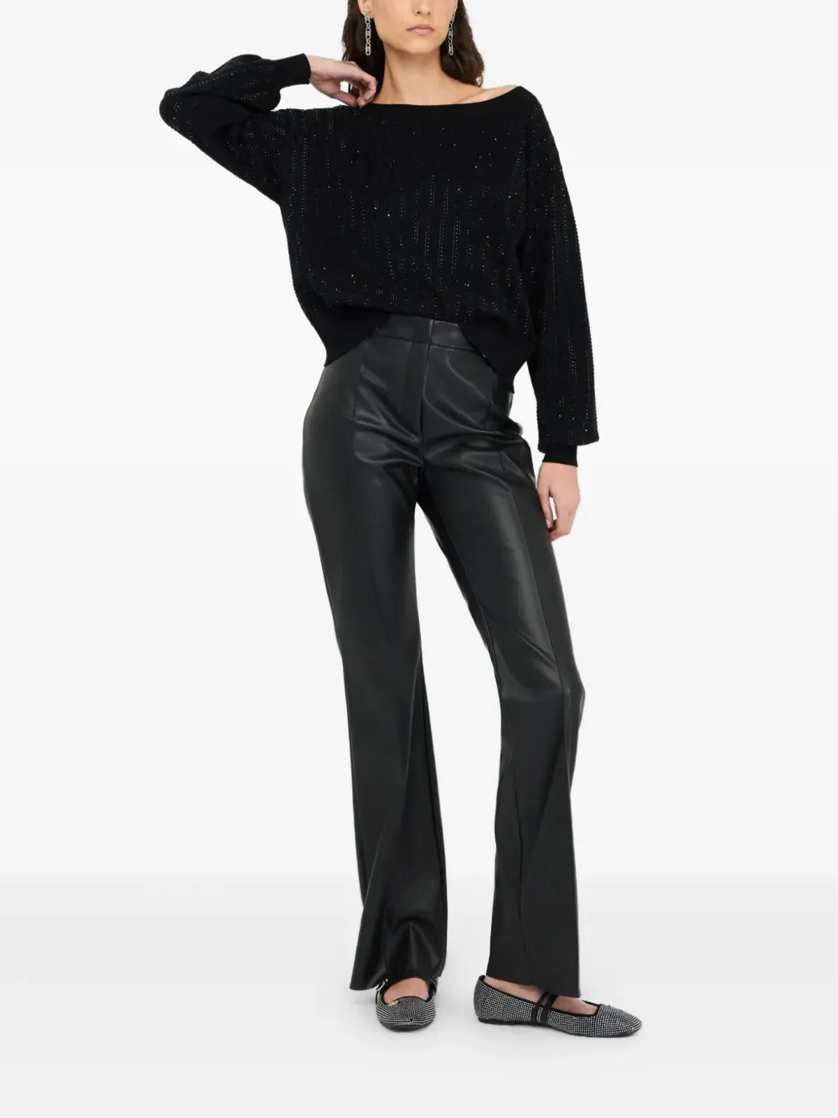 LIU JO rhinestone-embellished puff-sleeve sweater - Black - 画像2