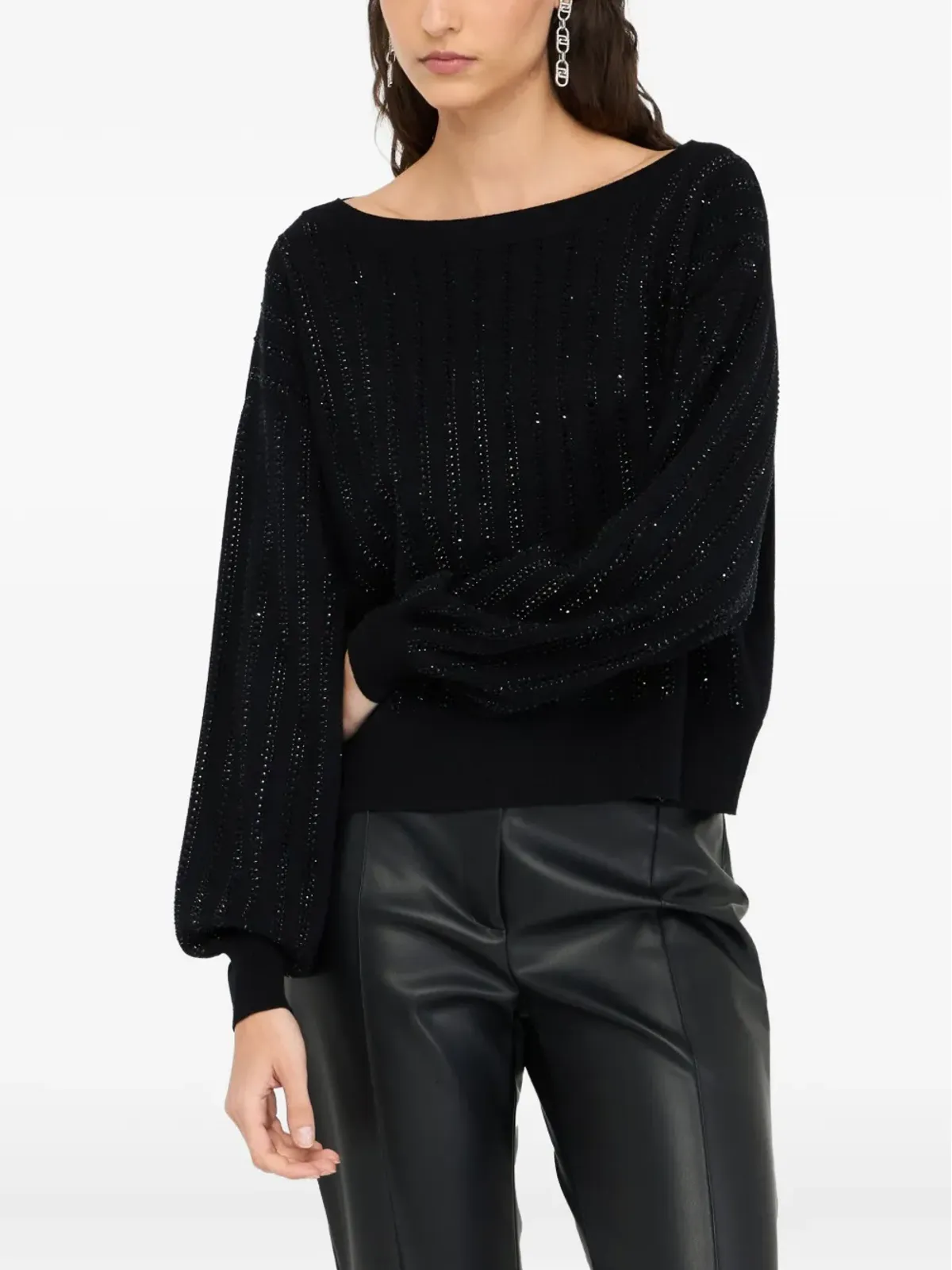 LIU JO rhinestone-embellished puff-sleeve sweater - Black - 画像3