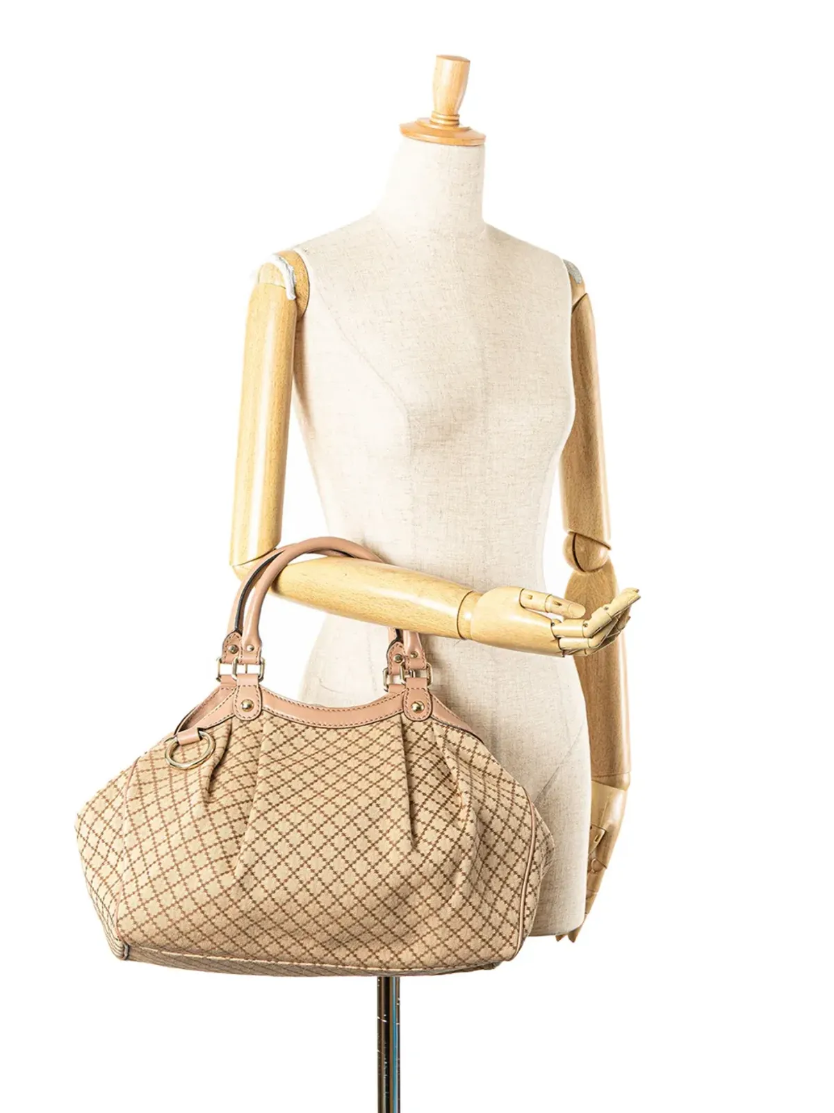 Gucci ビンテージ ダイヤモンドキャンバス Sukey トートバッグ（ブラウン） - 画像2