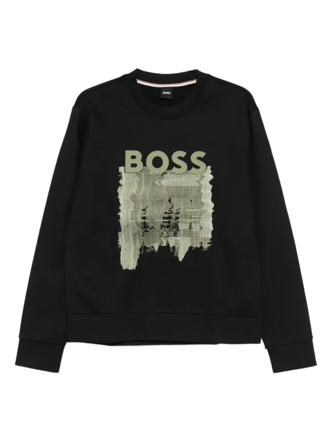BOSS BOSS ロゴプリント コットン スウェットシャツ ブラックの商品画像