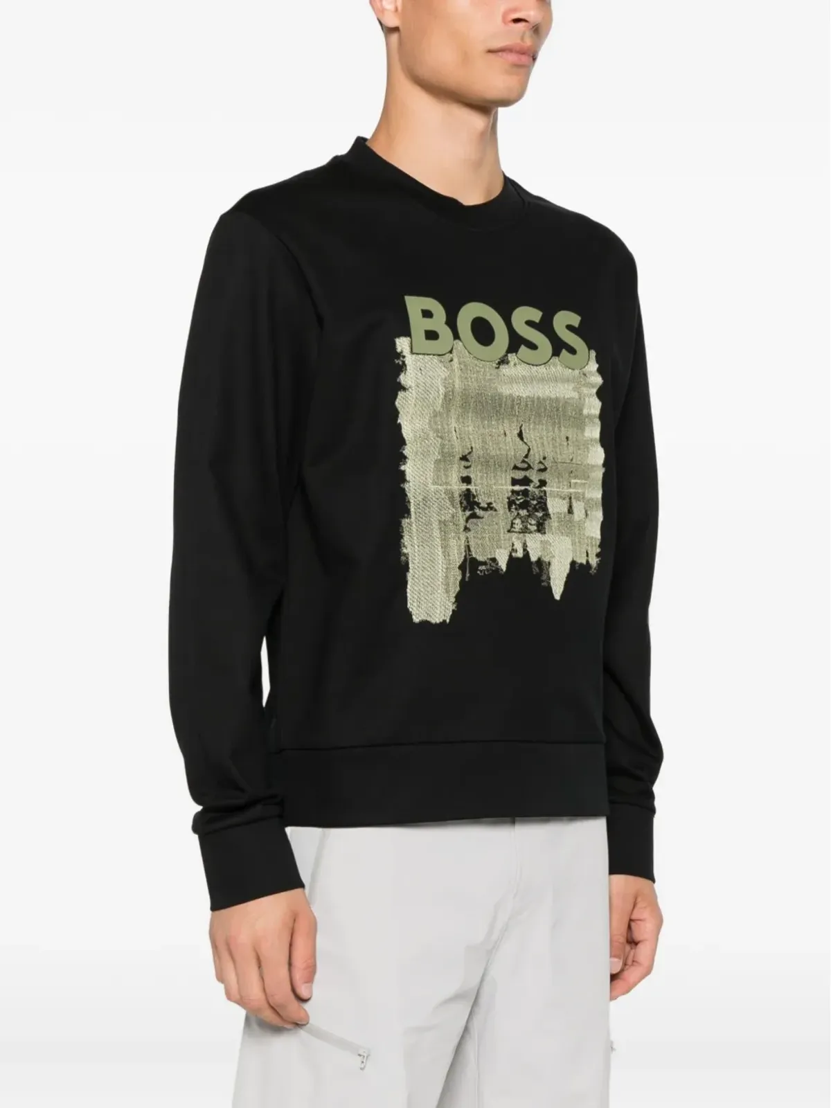 BOSS ロゴプリント コットン スウェットシャツ ブラック - 画像3