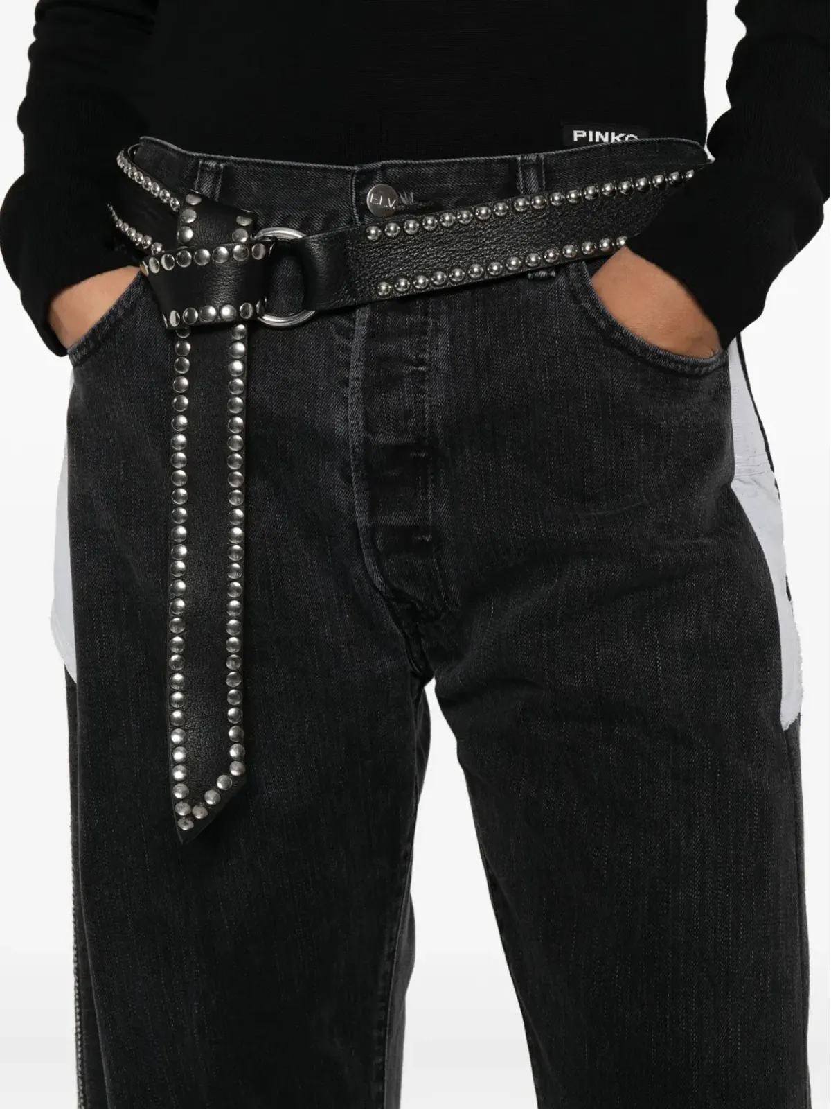 E.L.V DENIM panelled-embellished jeans - Grey - 画像5
