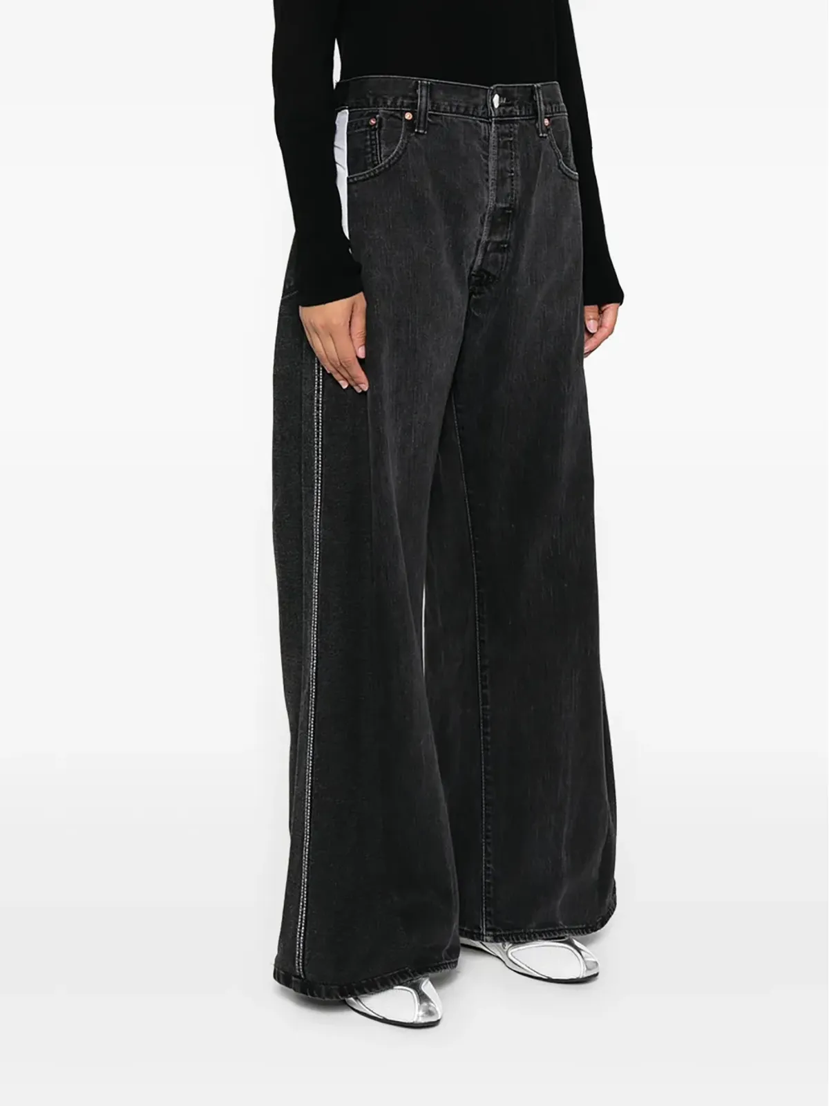 E.L.V DENIM panelled-embellished jeans - Grey - 画像3