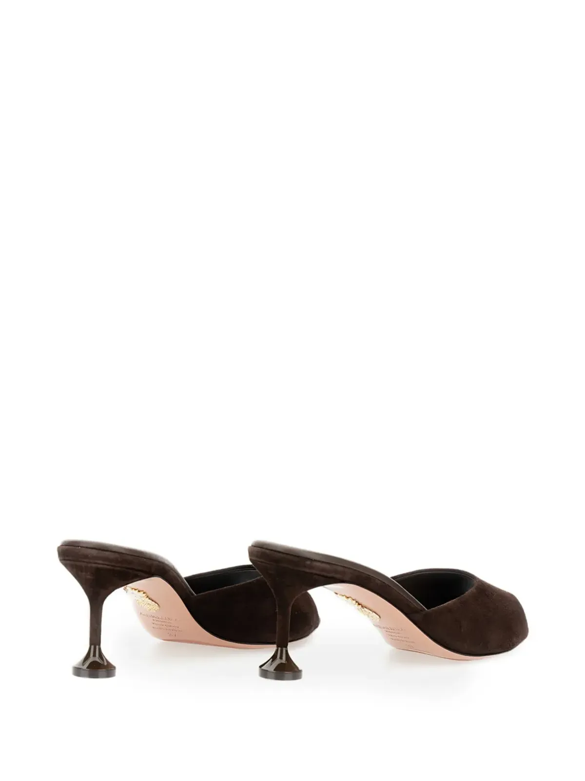 Aquazzura Bisousフルーテッドヒール スエードサンダル（ブラウン） - 画像3