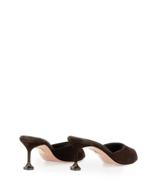 Aquazzura Bisousフルーテッドヒール スエードサンダル（ブラウン） - サムネイル3