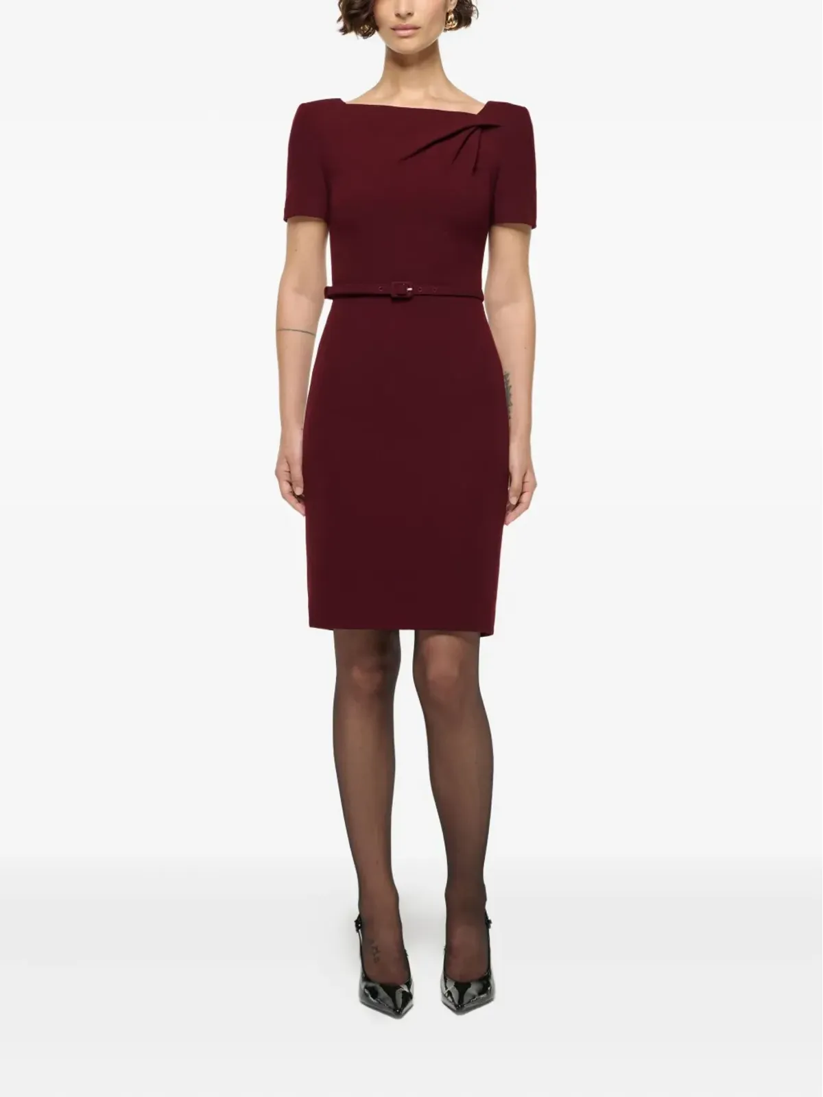 Roland Mouret アシンメトリックツイスト ベルト付き ウール ミニドレス レッド - 画像2