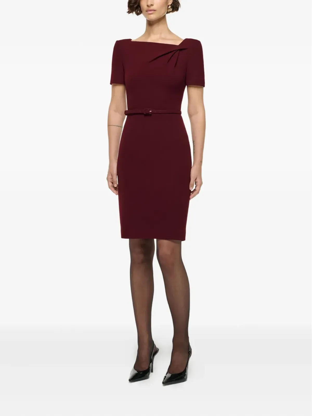 Roland Mouret アシンメトリックツイスト ベルト付き ウール ミニドレス レッド - 画像3