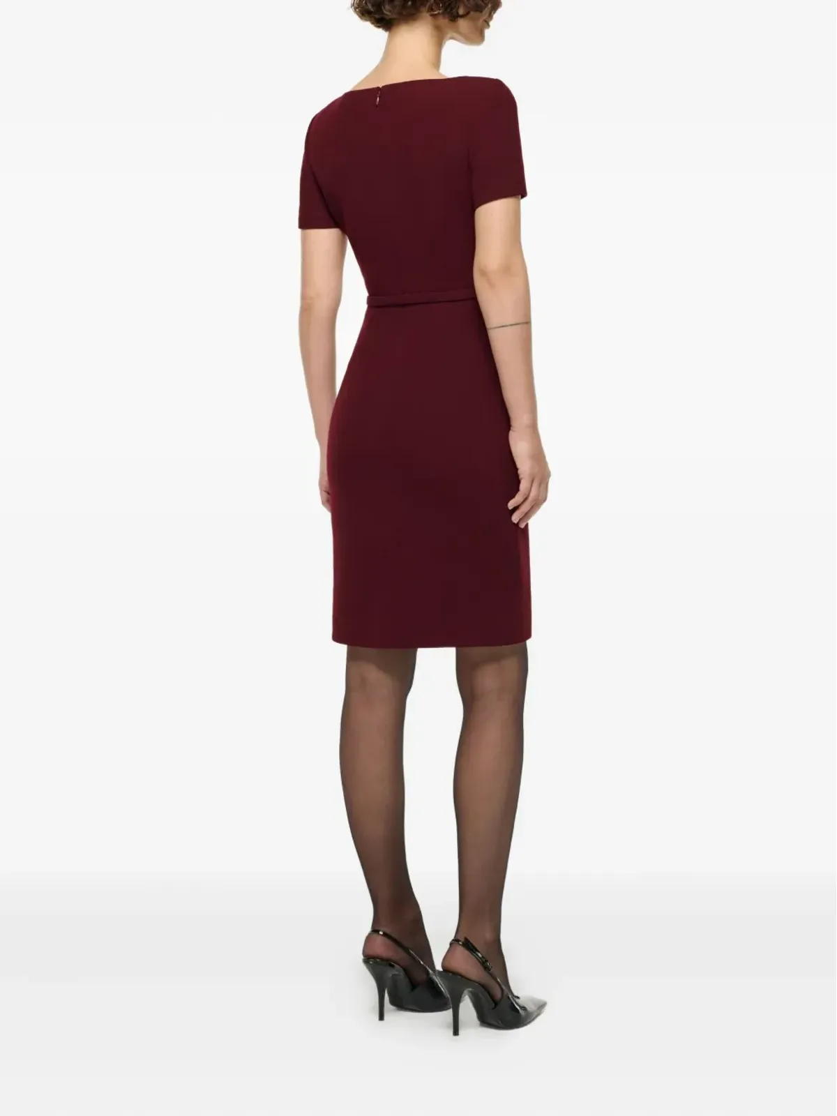 Roland Mouret アシンメトリックツイスト ベルト付き ウール ミニドレス レッド - 画像4