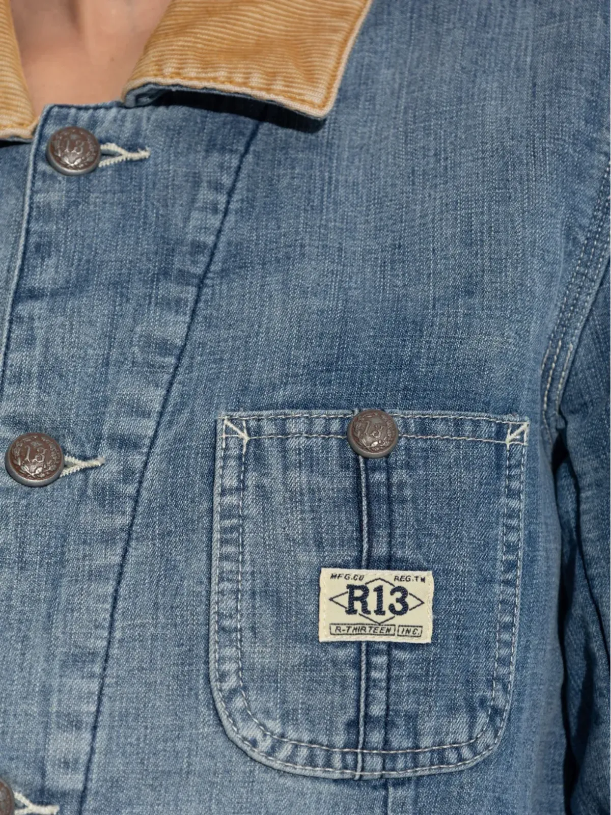 R13 コーデュロイ襟付きデニムジャケット - 画像5