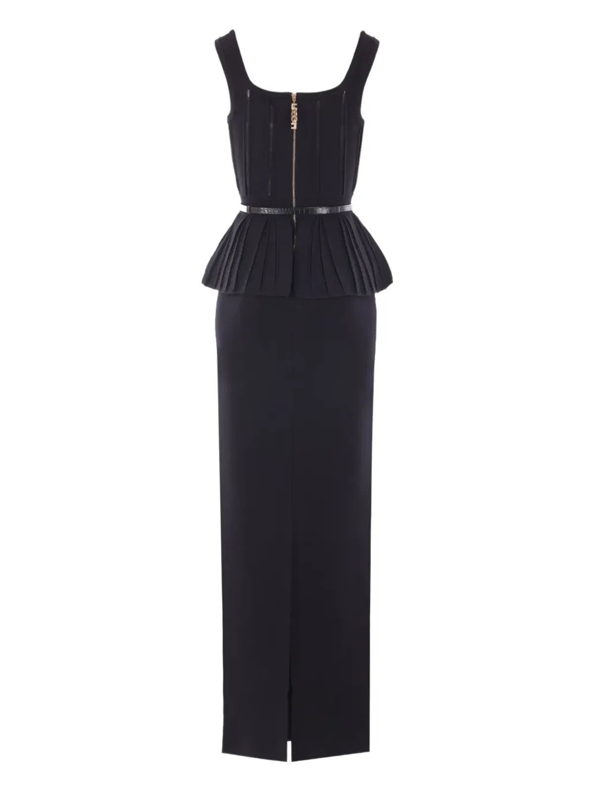 Elisabetta Franchi ブラック レッドカーペット柄プリーツペプラムニットマキシドレス - 画像2