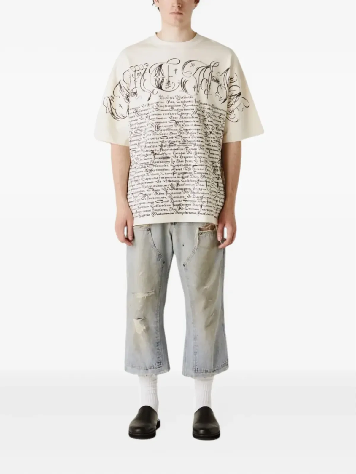 UNTITLED ARTWORKS script-print cotton T-shirt - 画像2