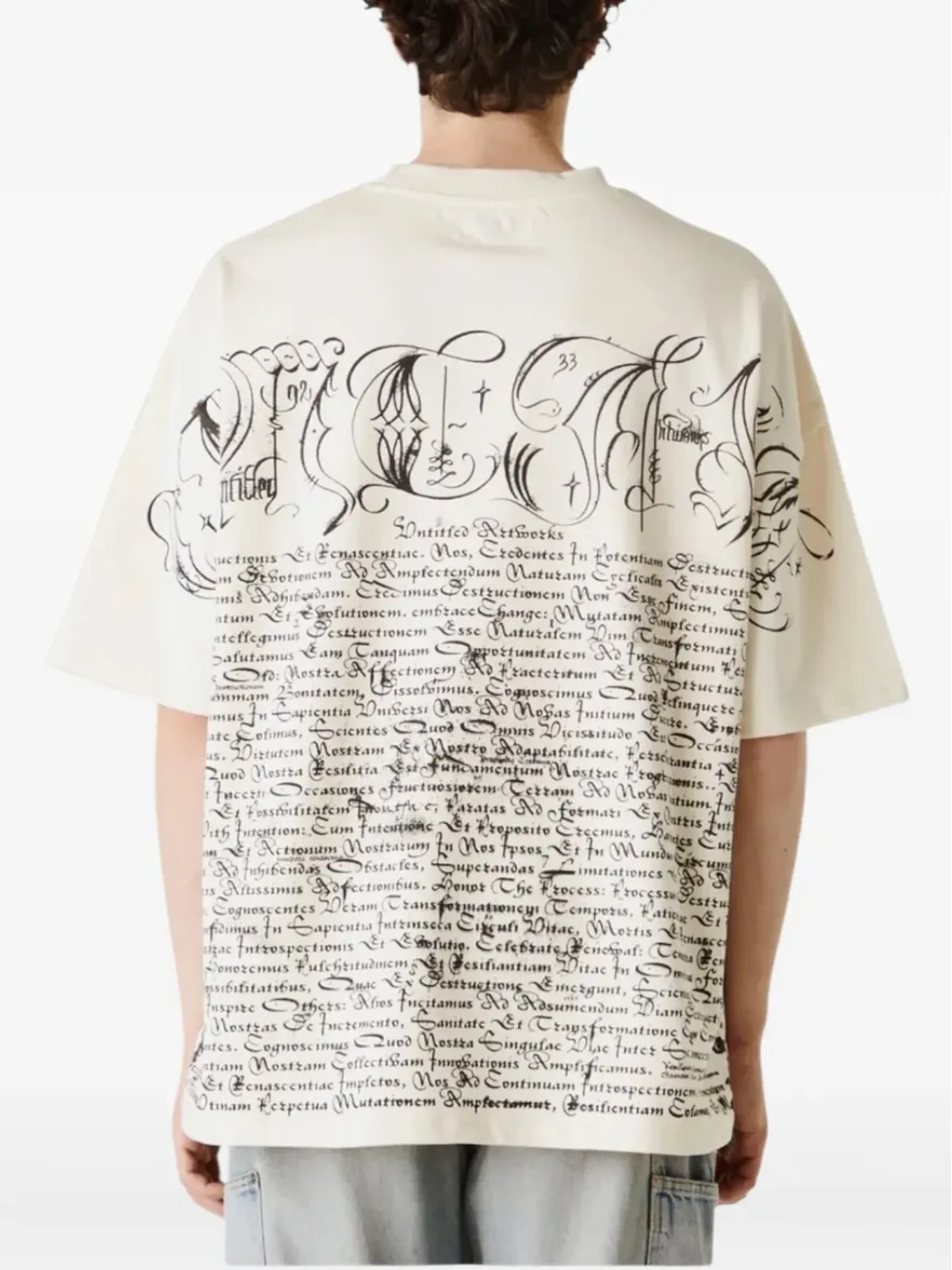 UNTITLED ARTWORKS script-print cotton T-shirt - 画像3