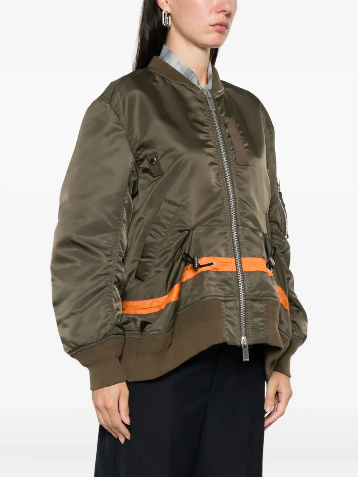 sacai ストライプディテール ジップアップ ボンバージャケット - 画像3
