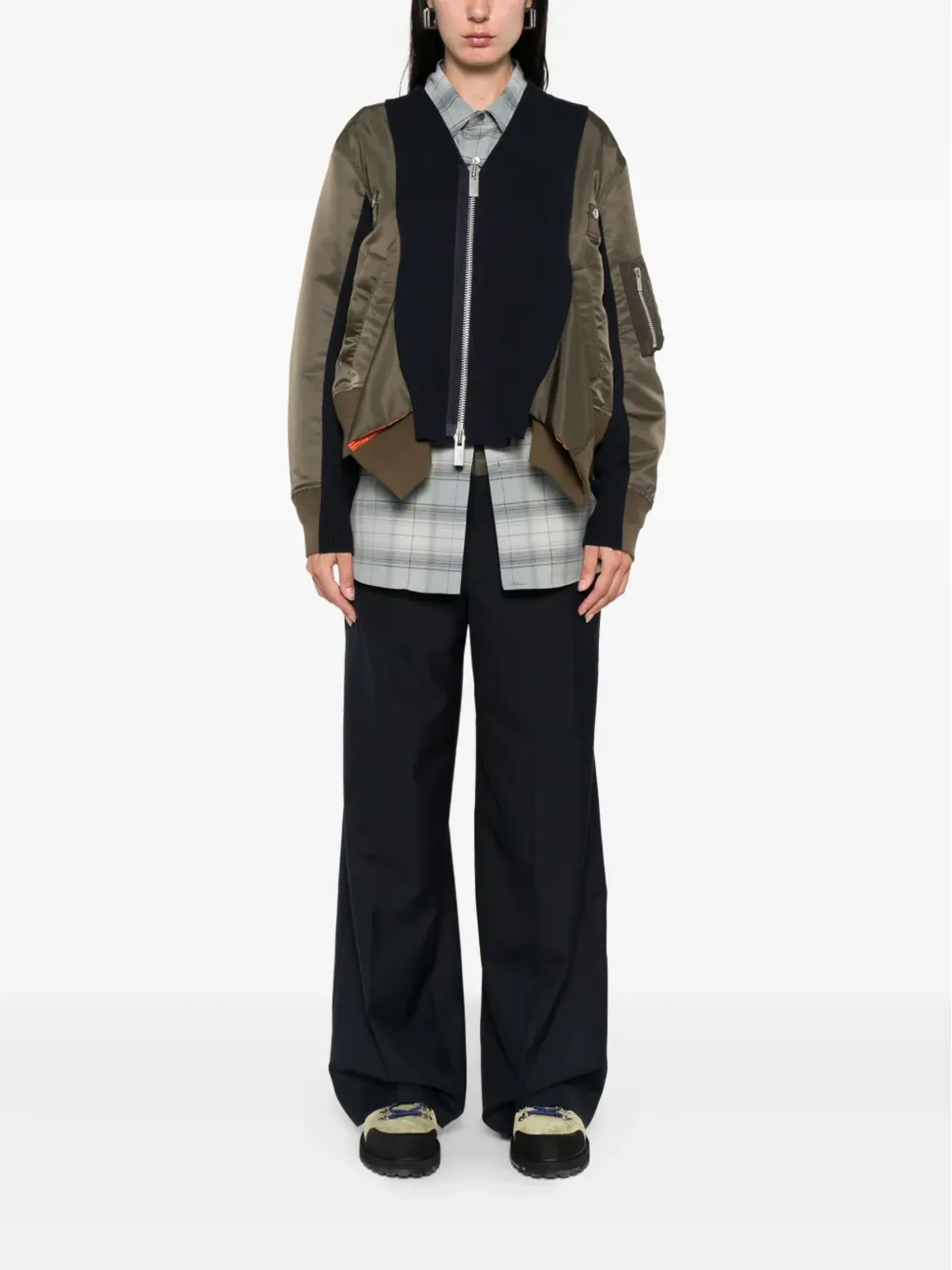 sacai ニットパネル ボンバージャケット - ブラウン - 画像2