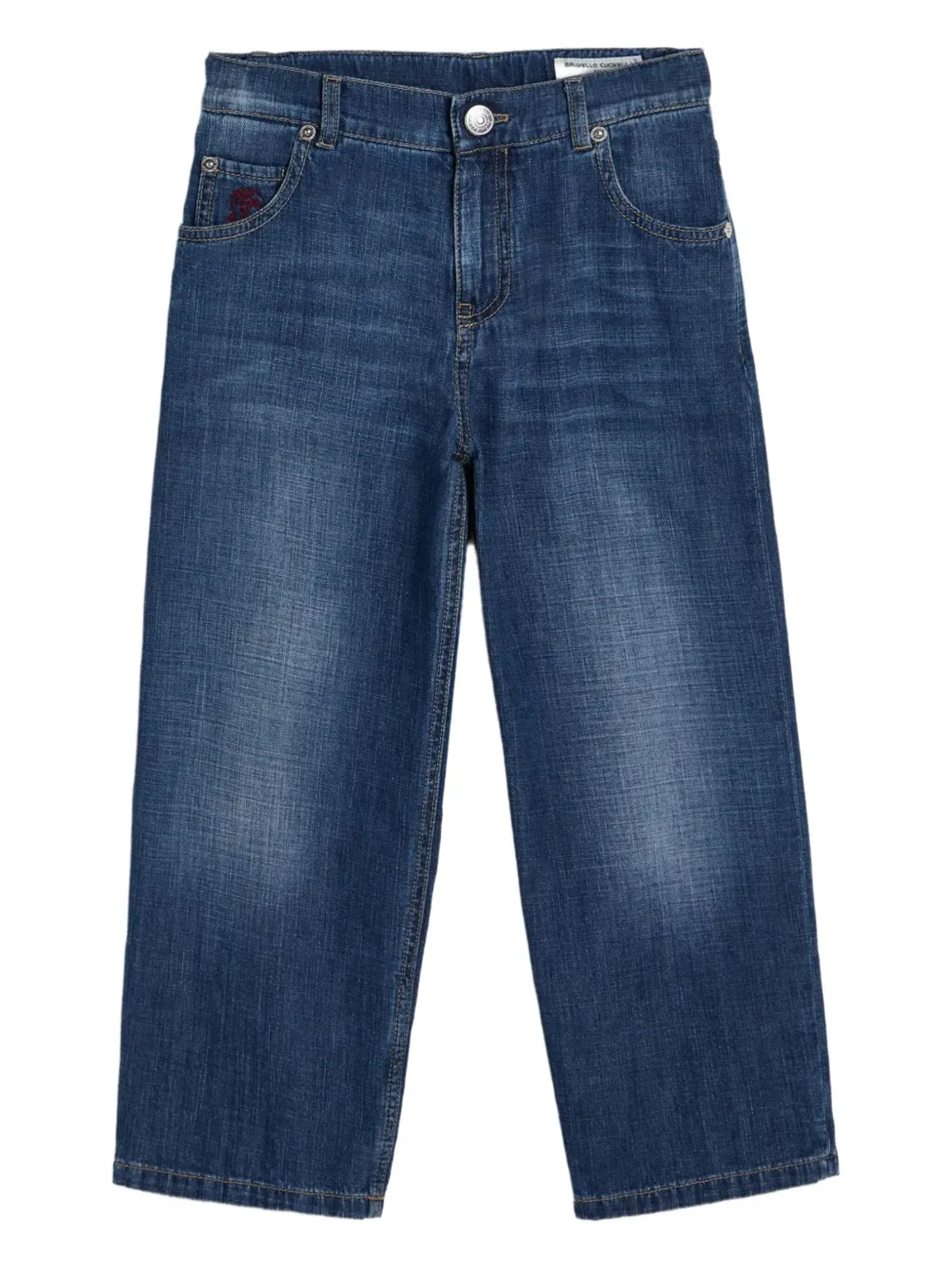 Brunello Cucinelli Kids ロゴパッチデニムジーンズ - 画像1
