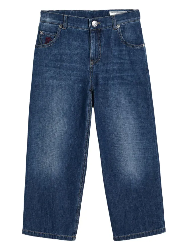Brunello Cucinelli Kids Brunello Cucinelli Kids ロゴパッチデニムジーンズの商品画像