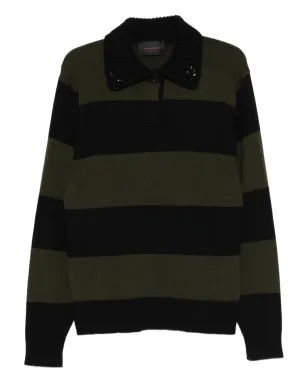 Simone Rocha ストライプ柄 装飾カラー ポロシャツ - グリーン - サムネイル1