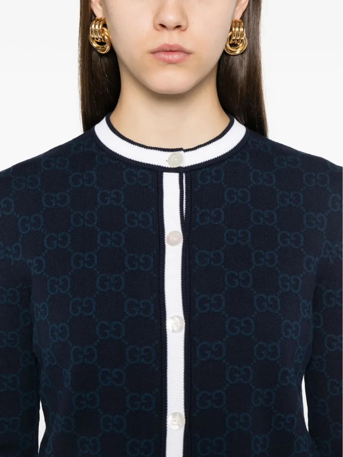 Gucci グッチ GG-pattern ボタン付きカーディガン - ブルー - 画像5