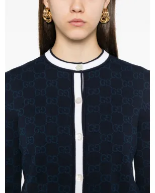 Gucci グッチ GG-pattern ボタン付きカーディガン - ブルー - サムネイル5