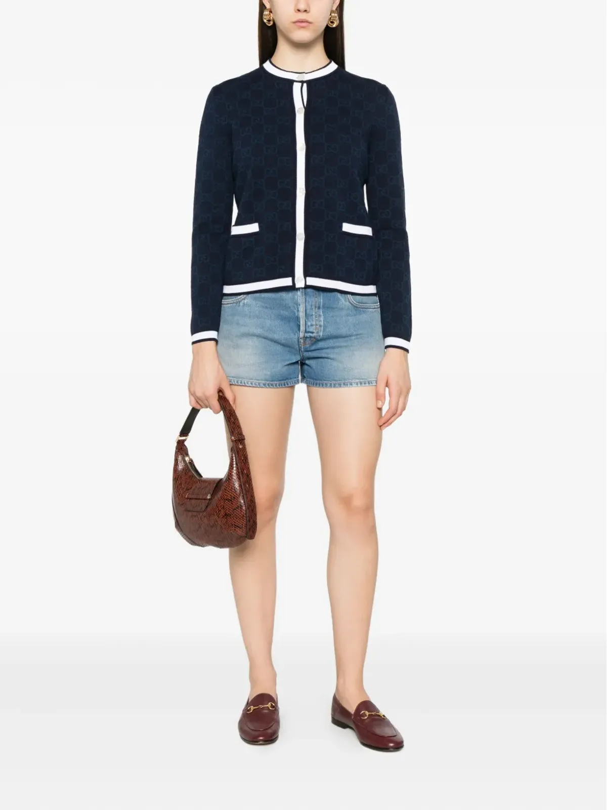 Gucci グッチ GG-pattern ボタン付きカーディガン - ブルー - 画像2