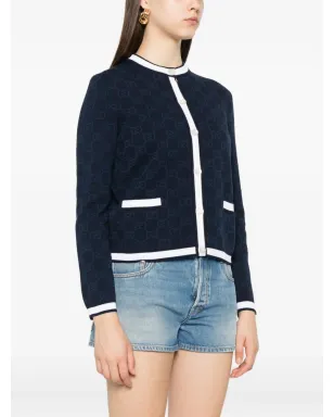 Gucci グッチ GG-pattern ボタン付きカーディガン - ブルー - サムネイル3