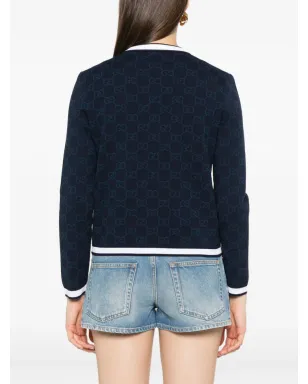 Gucci グッチ GG-pattern ボタン付きカーディガン - ブルー - サムネイル4