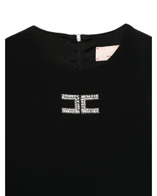 Elisabetta Franchi La Mia Bambina ビジュー付きロゴ入り ロングスリーブ ドレス ブラック - サムネイル3