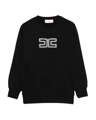 Elisabetta Franchi La Mia Bambina クリスタル装飾ロゴ入りスウェットシャツ - ブラック - サムネイル1