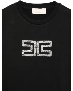 Elisabetta Franchi La Mia Bambina クリスタル装飾ロゴ入りスウェットシャツ - ブラック - サムネイル3