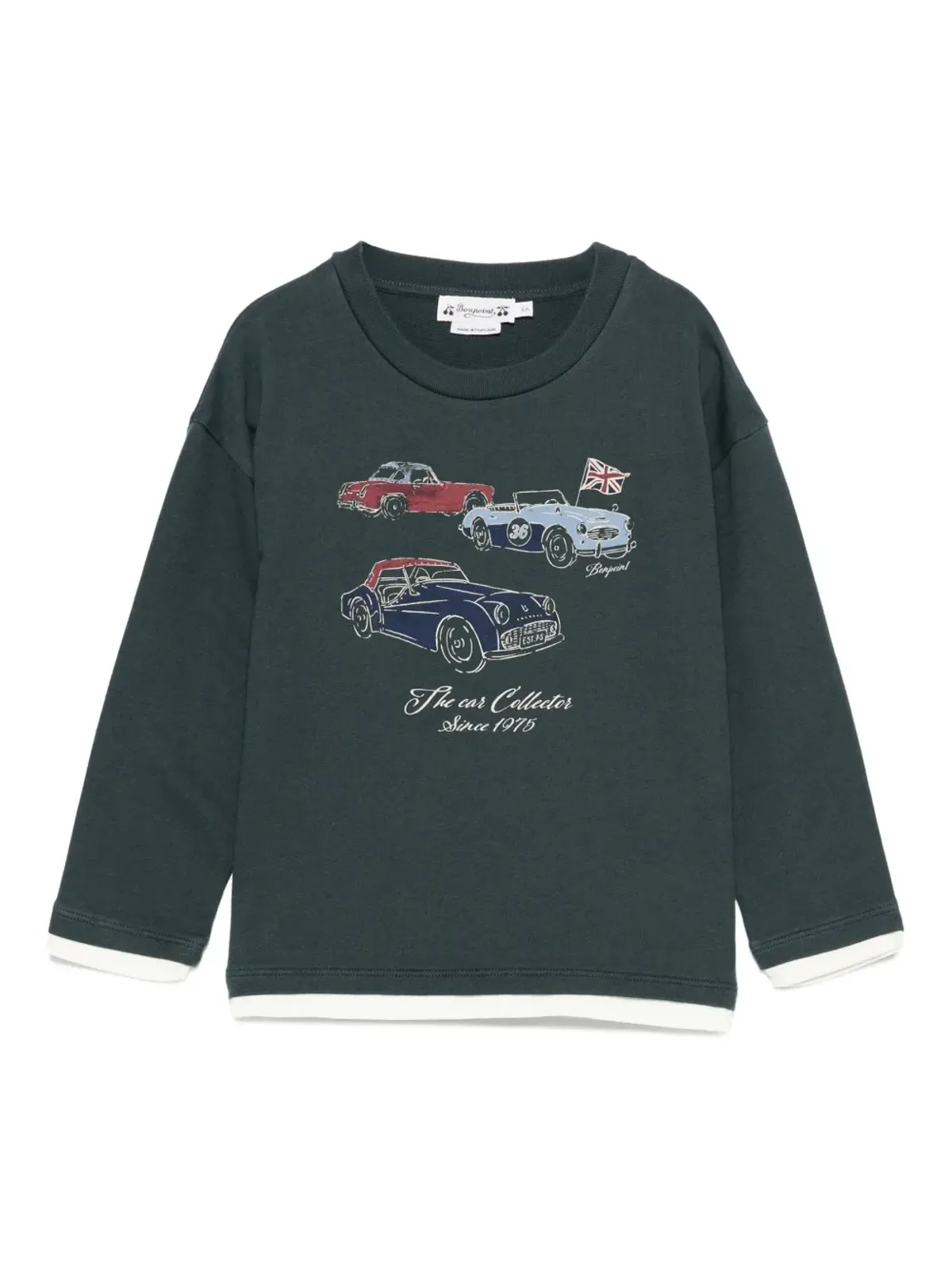 Bonpoint カー・プリント コットン スウェットシャツ（グリーン） - 画像1
