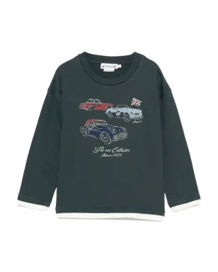 Bonpoint カー・プリント コットン スウェットシャツ（グリーン） - サムネイル1