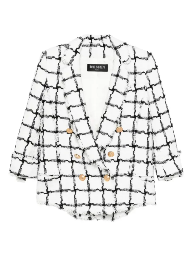 Balmain Pre-Owned Balmain Pre-Owned 2010s grid-pattern buttoned jacket - Blackの商品画像