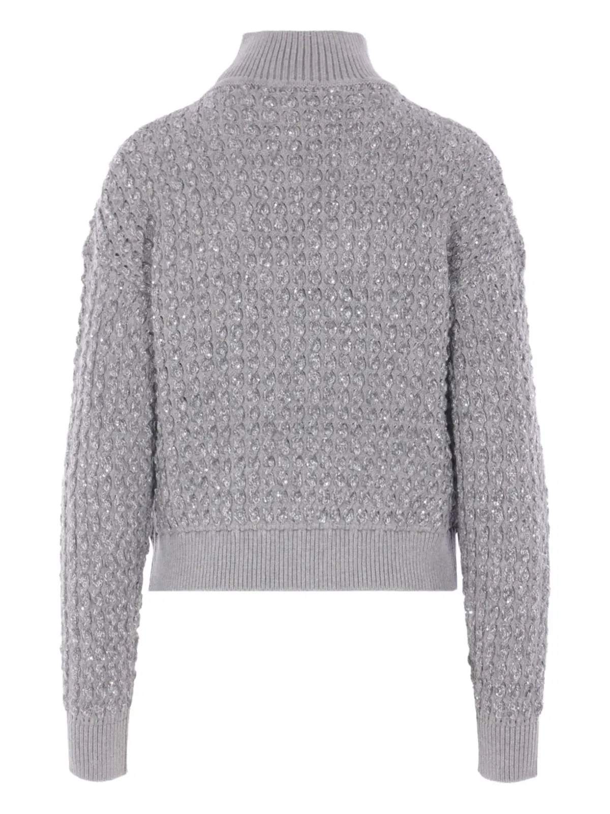 Elisabetta Franchi グレーのスパンコール装飾ハイネックセーター - 画像2