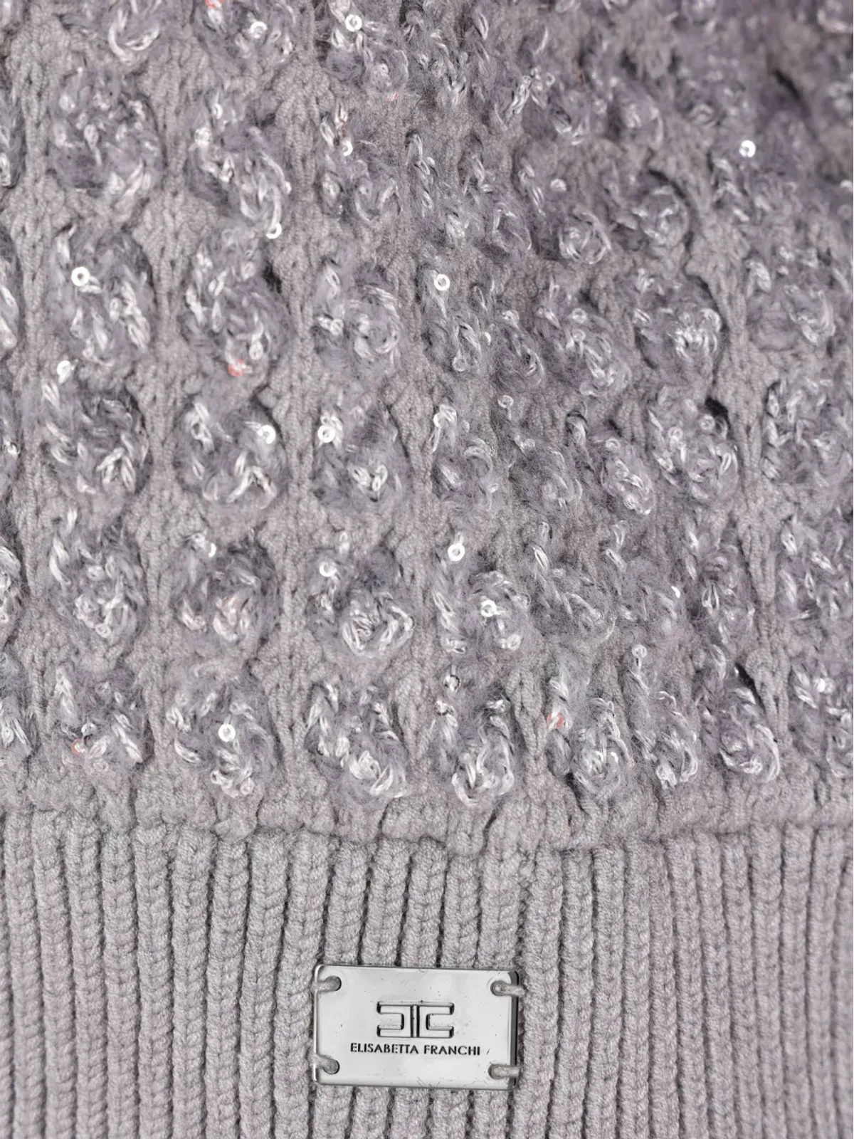 Elisabetta Franchi グレーのスパンコール装飾ハイネックセーター - 画像4