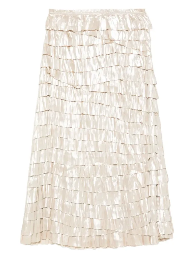 Ulla Johnson Ulla Johnson アイボリー系フリル付きメタリック風ミディスカートの商品画像