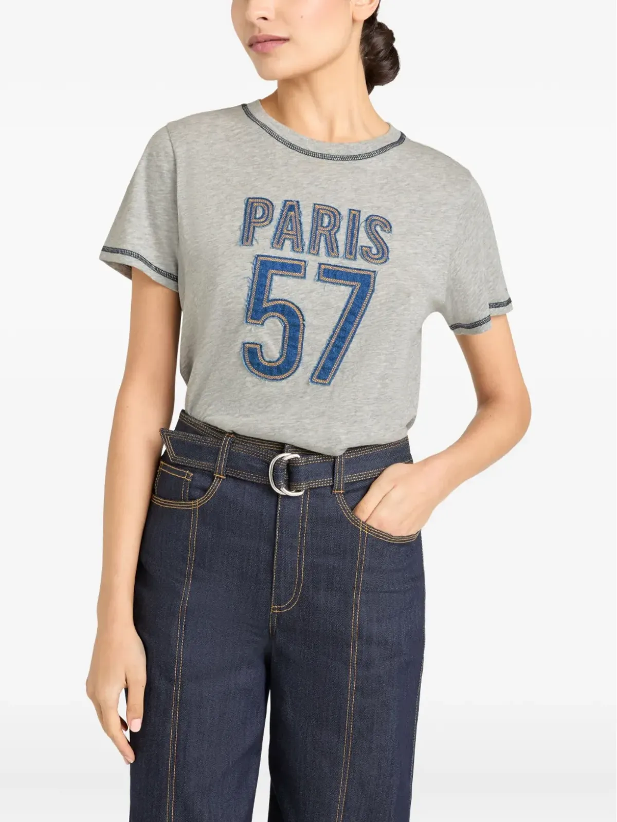 Cinq A Sept デニムアップリケTシャツ - 画像3