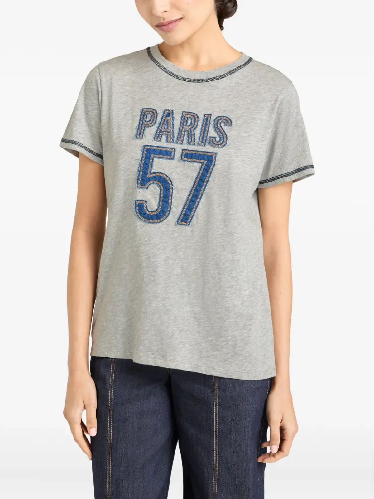 Cinq A Sept デニムアップリケTシャツ - 画像4