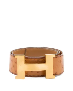 Hermès Pre-Owned 1998 Constance ostrich leather buckled belt - Brown - サムネイル1