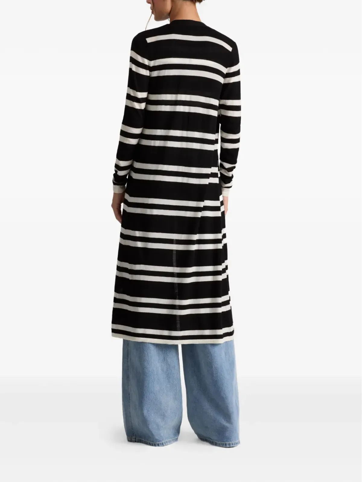 alice + olivia Callan ストライプマキシカーディガン ブラック - 画像4