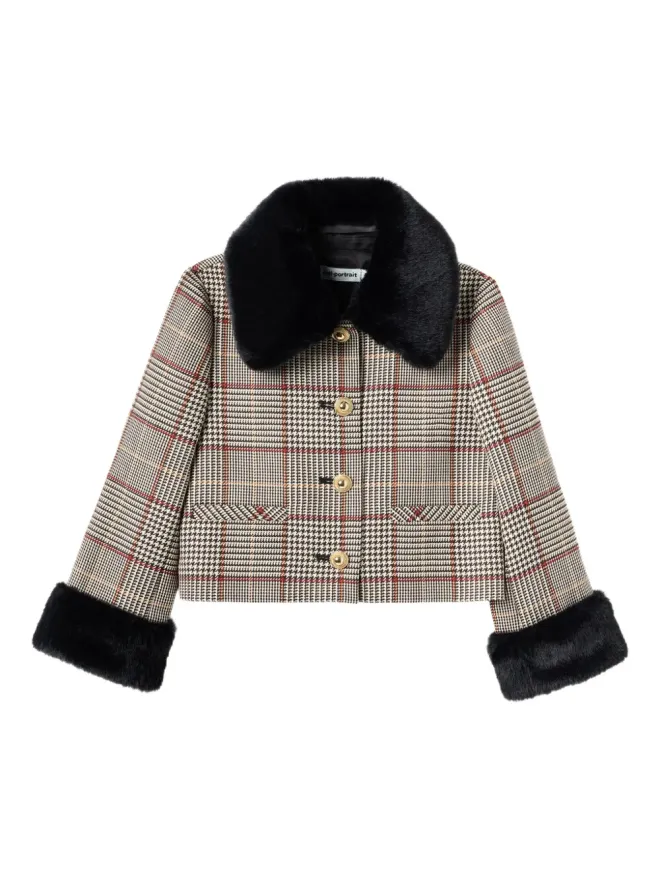 Self-Portrait Kids Self-Portrait Kids ハウンドトゥース柄ファー付きジャケットの商品画像