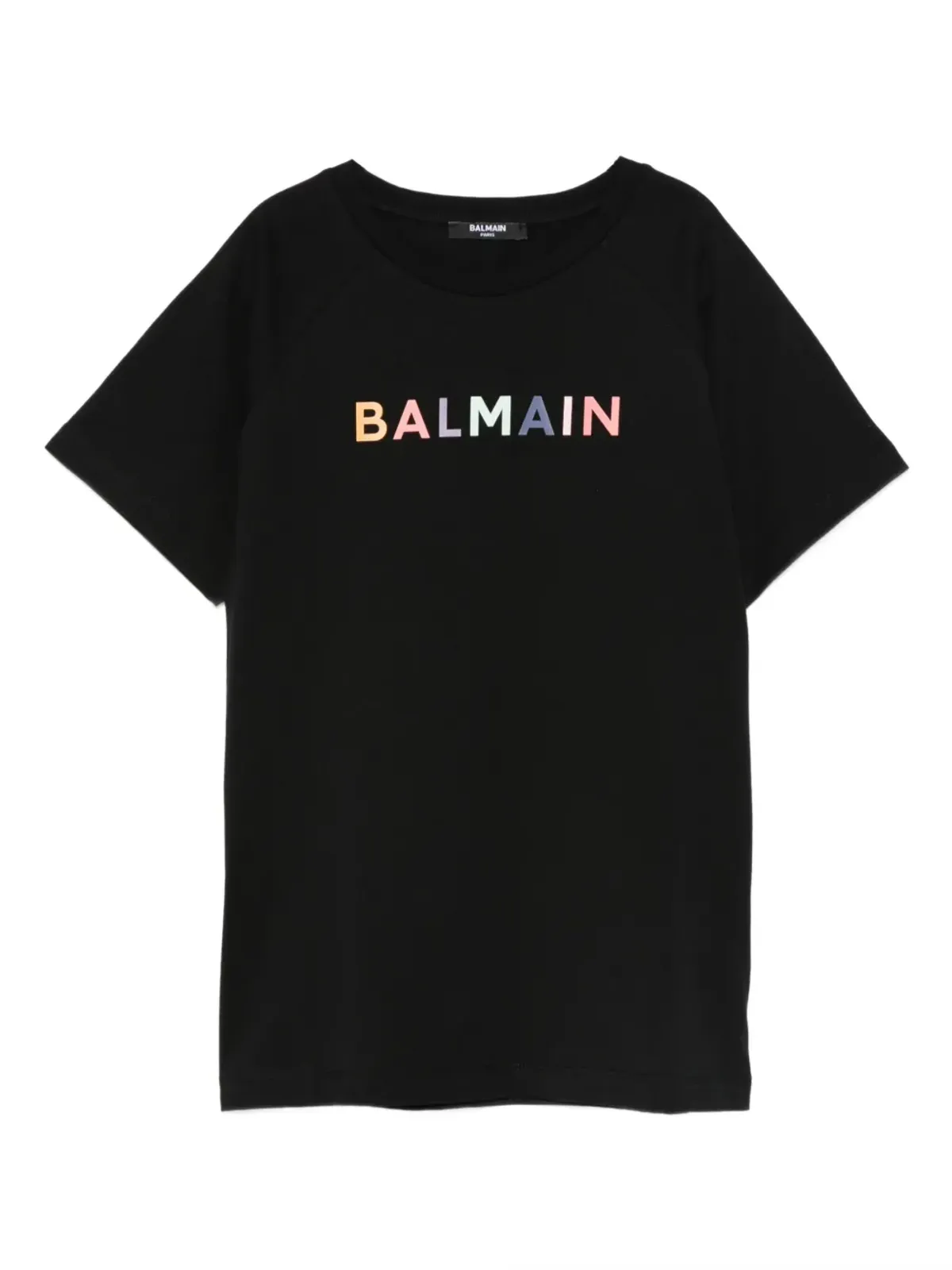 Balmain Kids レインボーロゴ コットン Tシャツ ブラック - 画像1