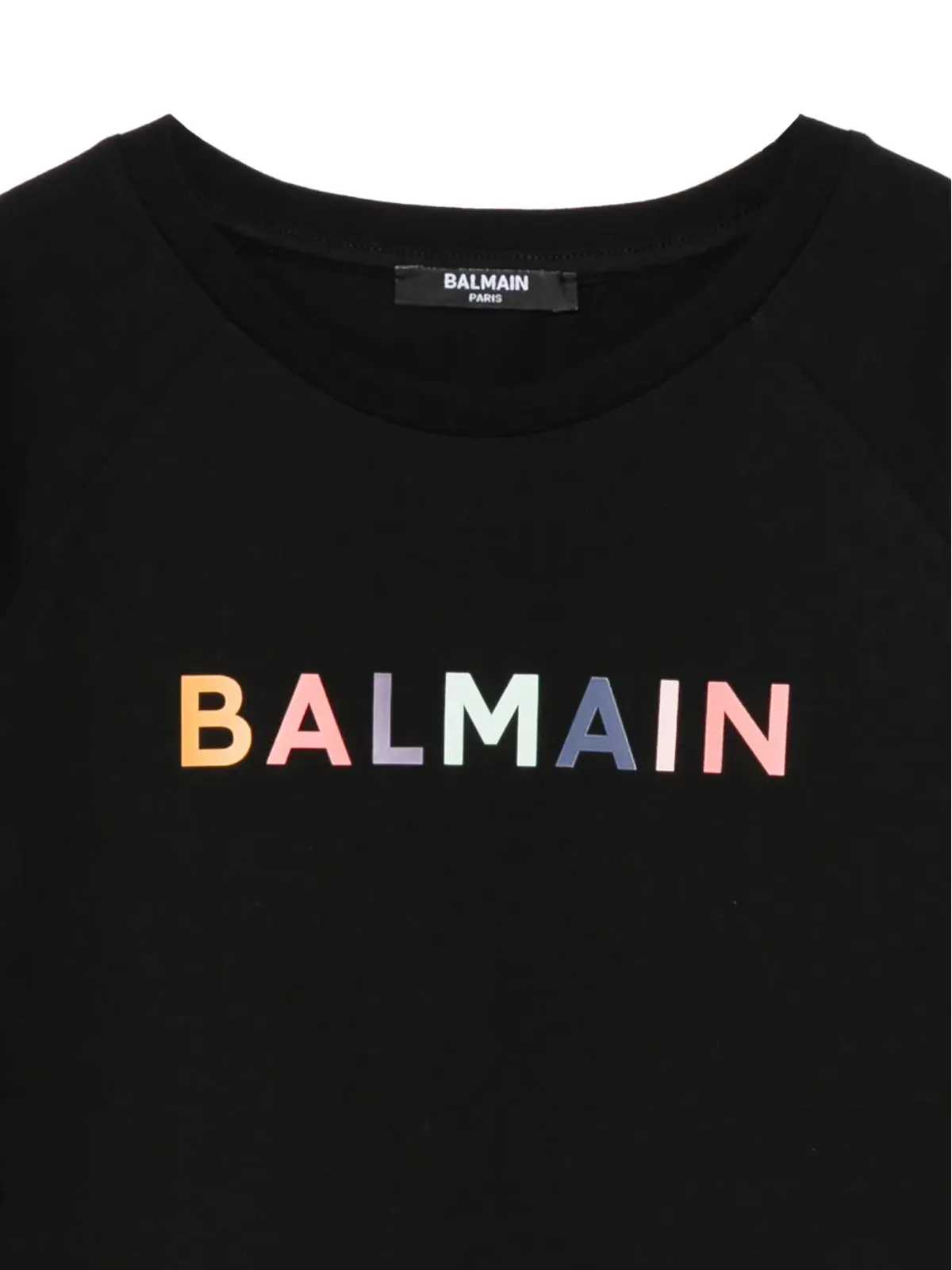 Balmain Kids レインボーロゴ コットン Tシャツ ブラック - 画像3