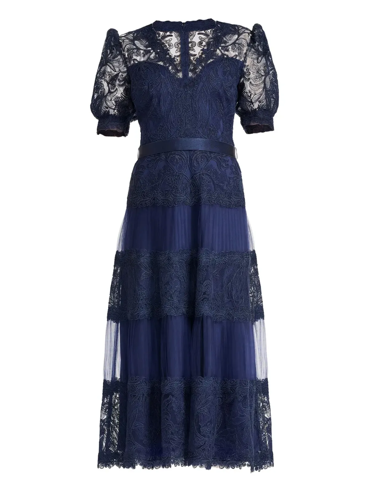 Tadashi Shoji 刺繍入りプリーツミディドレス - Blue - 画像1