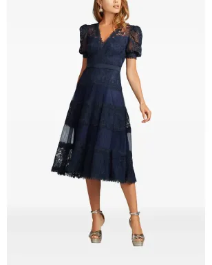Tadashi Shoji 刺繍入りプリーツミディドレス - Blue - サムネイル2