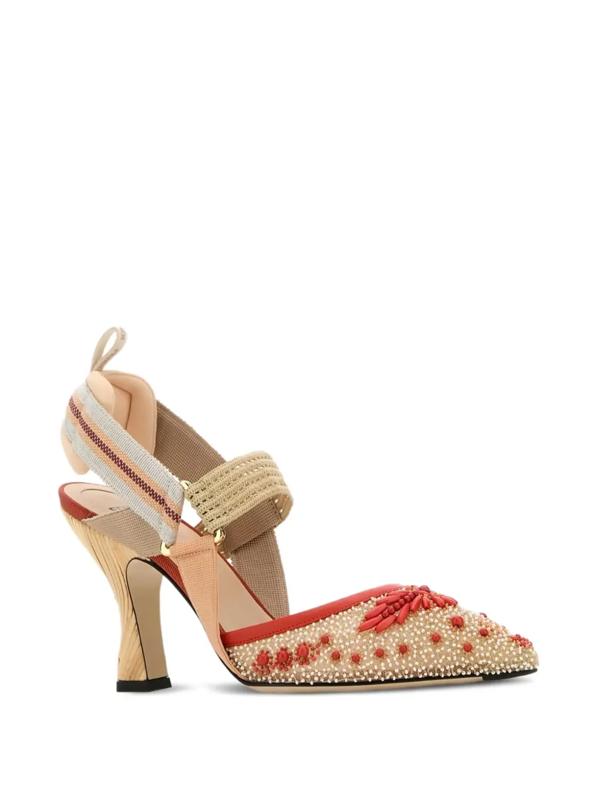 FENDI コリブリ ビーズ付きスリングバックパンプス（ニュートラルカラー） - 画像2