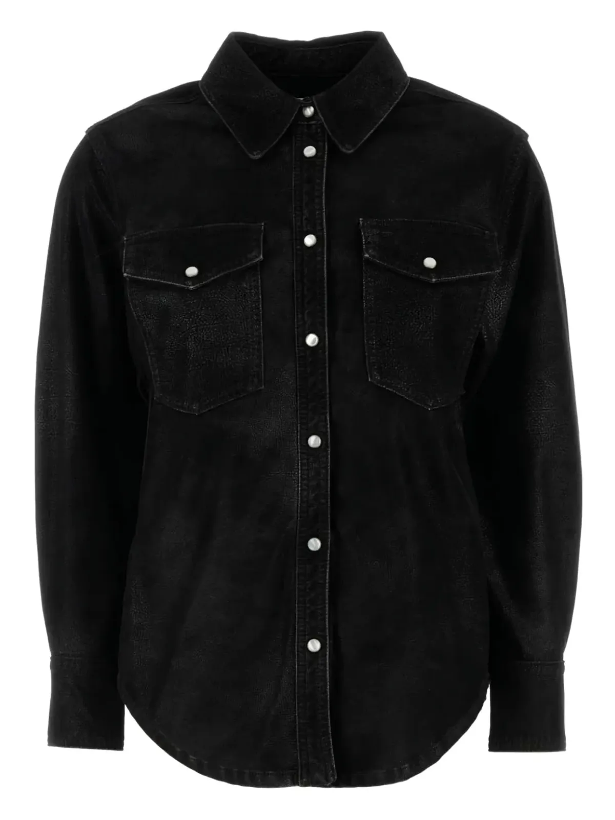 MARANT ÉTOILE Delcia レザー調フラップポケットシャツ（ブラック） - 画像1