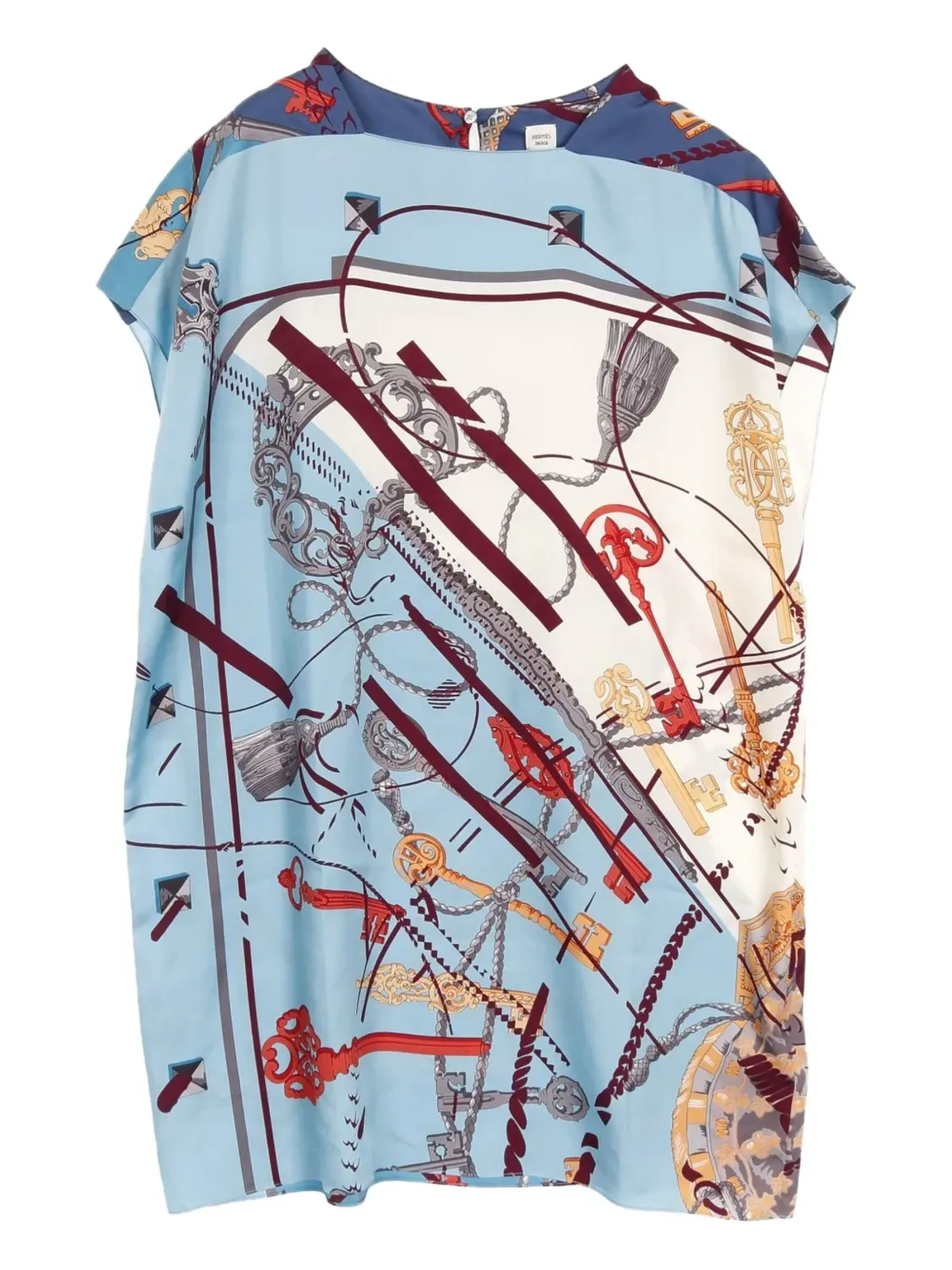 Hermès Pre-Owned Les Clés シルク Tシャツドレス ブルー - 画像2